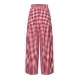 Why Berry 24SS "Sweetheart Formula" カラーブロッキングレトロルーズワイドレッグチェッカーパンツレッドアンドホワイトチェッカーパンツ