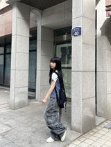 Unisex ツーウェイバミューダジッパーカーゴワイドデニムパンツ