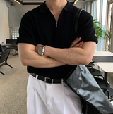 ジェイクスリケットハチハーフジップアップショートスリーブニット