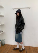 Sapney Incision Denim Midi Skirt