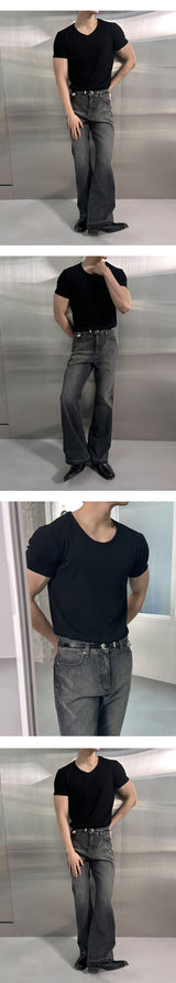 [MADE][MUSCLE FIT] ゴルギUネックマッスルハーフTシャツ(2color)