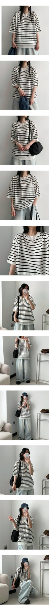 Metril Stripe Short Sleeve Knitwear