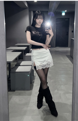 ストレッチコットンスリムショートスリーブTシャツロマンティック ブラック