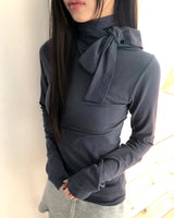 マーリボンタイフリースタートルネックTシャツ