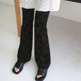 Quilted jacquard rose flower banding bootcut leggings pants