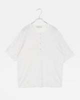 カリーヌリネンオーバーサイズフィットヘンリーネックオフショルダー半袖Tシャツ