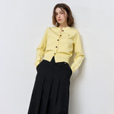 WOMAN ロゴ入りラウンドネック長袖カーディガン  [LEMON]