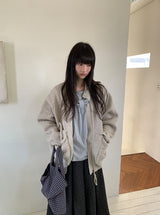 [unisex] カンバポケットカラーケーブルニットジップアップ