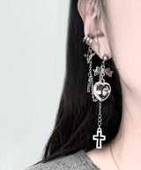 Black Heart Lock Earrings&Ear Cuffs 1PC