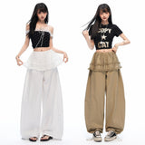 Layered Frill Detail Curved-Leg Casual Pants