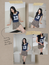 Shirring Leopard Banding Mini Skirt
