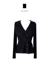 V-neck ribbed button slim fit long sleeve knit wrap cardigan (5 colors)