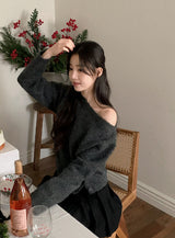 #セクシーワンショルダーボタンニット (3color)