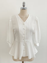 Lua V-neck Peplum Three Quarter Blouse