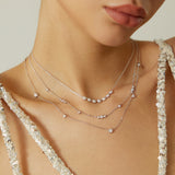 silver bezel cubic station rhodium plating + 925 silver necklace N065-06H