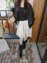 Deep cotton lace unbalanced midi skirt