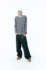 (BASE) STRIPE POCKET LONG SLEEVE (GRAY)