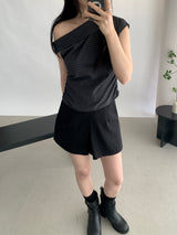 Sebit Check One-Off-Shoulder Blouse