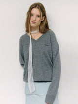 WOOL BLENDED V NECK KNIT GRAY