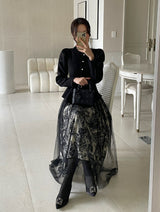 Dimu Toile Pattern Banding Lace Tulle Skirt