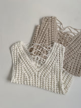 Popcorn Lace-up V-Neck Knit Vest
