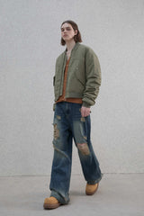 Retro damage wide denim