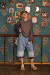 DYED ARGYLE LONG SLEEVE T SHIRT / BROWN