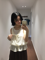 フレア シルエット レイヤード ノースリーブ トップ(2color)