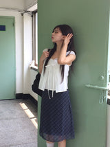 Borin Frill Lace Ribbon Layered Sleeveless Blouse