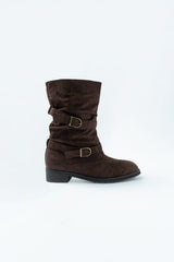 Suede buckle boots_brown