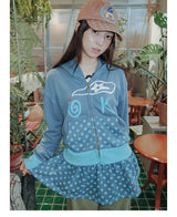 【即日発送】 UsocialNight original retro versatile autumn and winter プリントフード付きスウェットシャツ 水玉模様カーテンセット