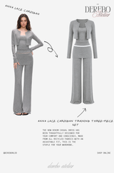 アンナ レース カーディガン トレーニング スリーピース セット (Sleeveless cardigan, pants)