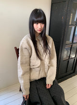 [unisex] カンバポケットカラーケーブルニットジップアップ
