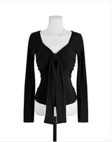 apple deep shirring ribbon glam top