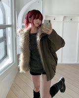 [Wool 25%] Kae Mix Damage Off-Shoulder Knit