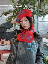 New product UnsocialNight original autumn and winter 水玉模様 ニットスカーフ 両面カラーコントラスト