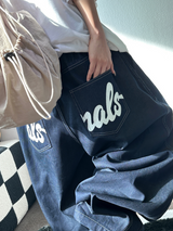 HIP PRINTING TATTOO LETTERING BALLOON RAW LOW DENIM 🩵🖤 - 2 COLORS