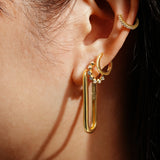 gold bezel bead huggie hoop 14k gold plating + 925 silver earrings E066-05G