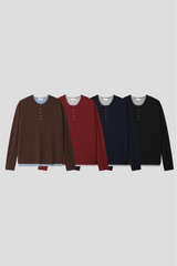 Solis Henley Neck Long Sleeve Knit Tee (4 Colors)