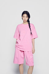 24FW APPLIQUE LOGO PIGMENT SHORT SLEEVE T-SHIRT LIGHT PINK