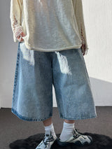 Bodi Snow-Washed Balloon Denim Bermuda Shorts 2color