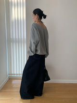 フォアシーズンズディープグリーンペーパーワイドデニムパンツ