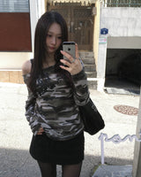 Camo off shoulder T