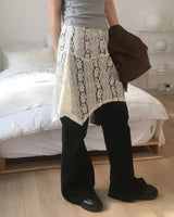 Dome lace see-through unbalanced layered midi skirt