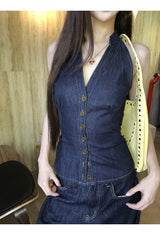 Cowgirl denim V-neck sleeveless top