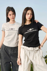 スリムニットロゴクロップTシャツ