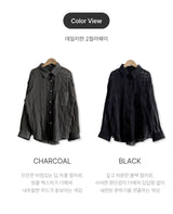 Beverly Sheer Air Wrinkle Pocket Oversized Long Sleeve Shirt 2 Colors