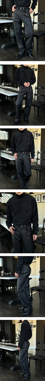 [Unisex] Coating leather wide pants