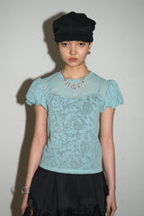 Floral Lace Puff Top (Mint)