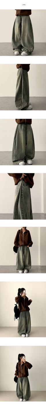 Poae Site Pin Tuck Stripe Denim Wide Pants